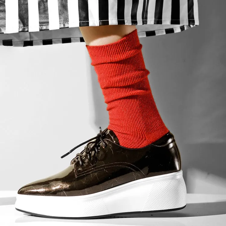 Women shoes Pointed toe lace up flats creepers moccasins