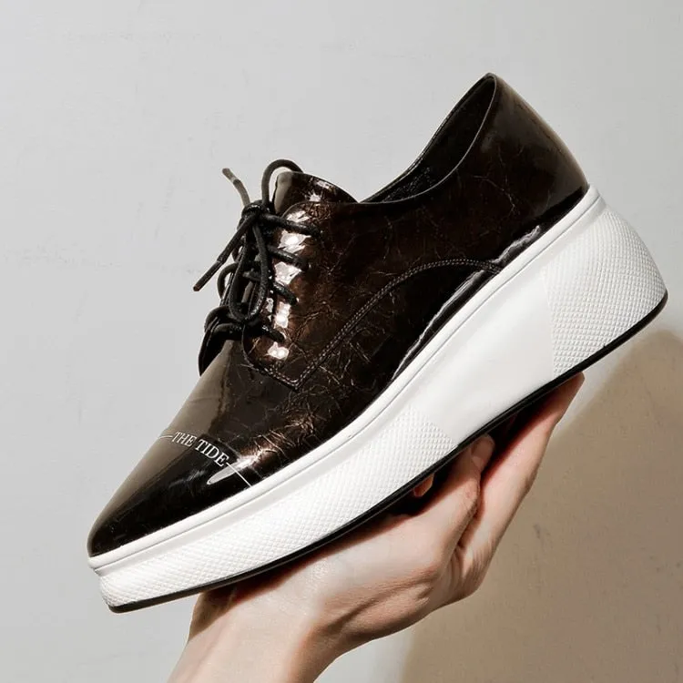 Women shoes Pointed toe lace up flats creepers moccasins