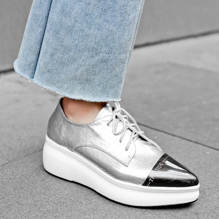 Women shoes Pointed toe lace up flats creepers moccasins