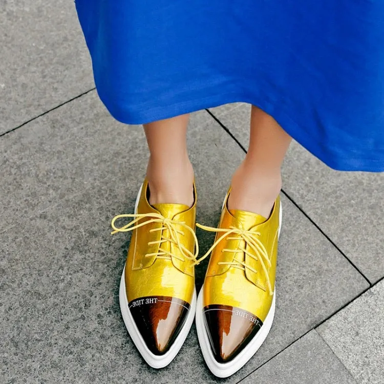 Women shoes Pointed toe lace up flats creepers moccasins