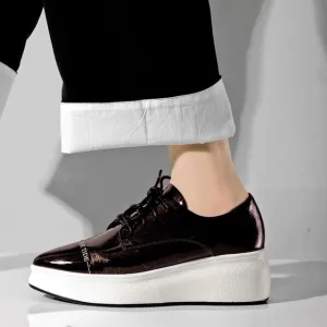 Women shoes Pointed toe lace up flats creepers moccasins