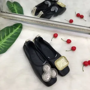 women top Genuine Leather leg ballet flat shoes metal letter decoration full sheepskin casual pregnant lazy shoes