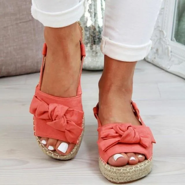 Women's Summer Casual Bow Tie Buckle Strap Flat Sandals