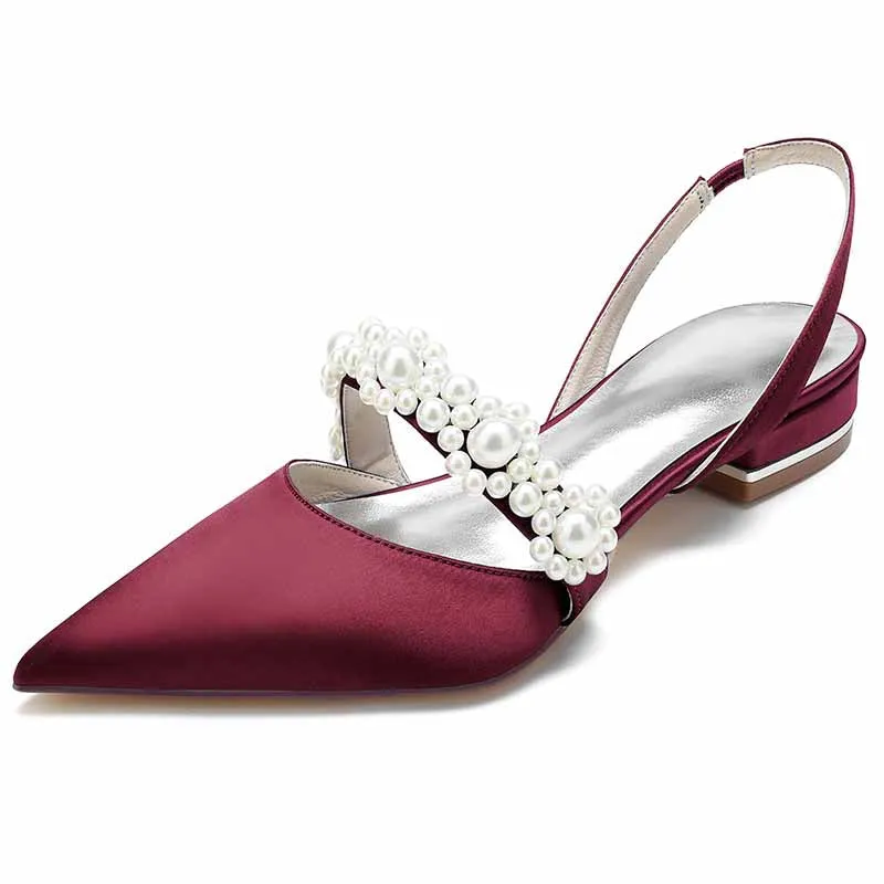 Women's Wedding Shoes Flats Comfort Bridal Shoes Rhinestone Flat Low Heel Slingback Shoes