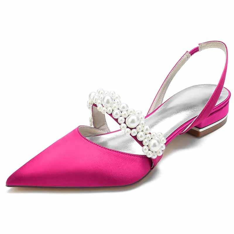 Women's Wedding Shoes Flats Comfort Bridal Shoes Rhinestone Flat Low Heel Slingback Shoes