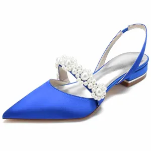 Women's Wedding Shoes Flats Comfort Bridal Shoes Rhinestone Flat Low Heel Slingback Shoes