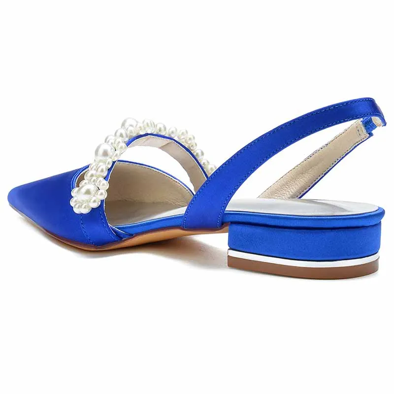 Women's Wedding Shoes Flats Comfort Bridal Shoes Rhinestone Flat Low Heel Slingback Shoes