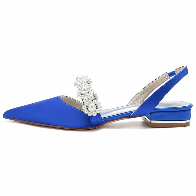 Women's Wedding Shoes Flats Comfort Bridal Shoes Rhinestone Flat Low Heel Slingback Shoes