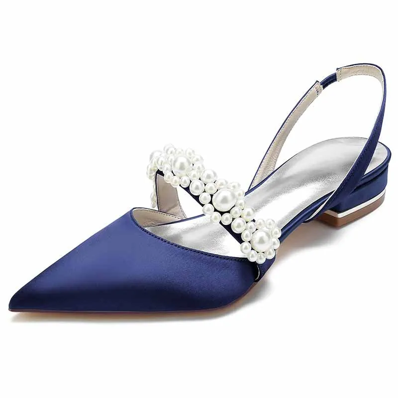 Women's Wedding Shoes Flats Comfort Bridal Shoes Rhinestone Flat Low Heel Slingback Shoes