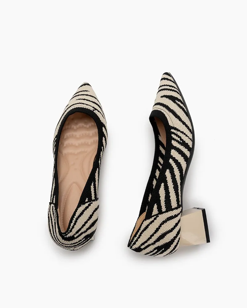 Zebra Pattern Pointed-Toe Chunky Heels