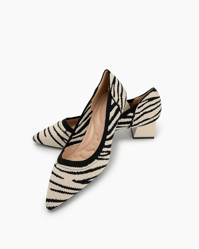 Zebra Pattern Pointed-Toe Chunky Heels