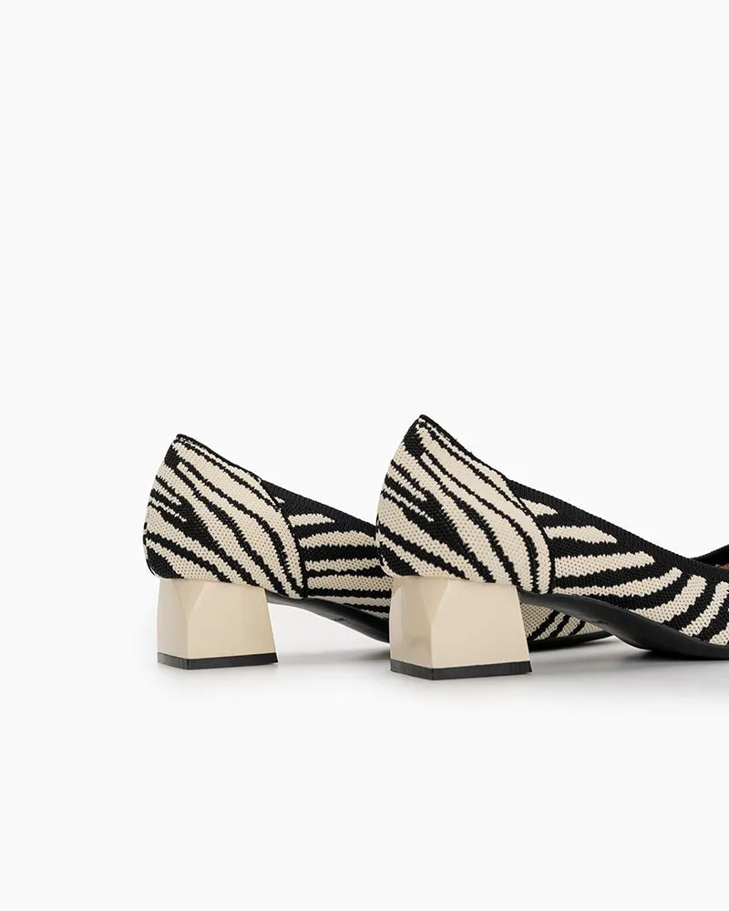 Zebra Pattern Pointed-Toe Chunky Heels